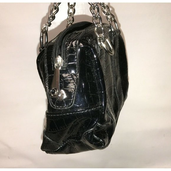 Liz Claiborne Black HandBag Purse Faux Croc Leather Inside Pockets - Picture 3 of 8